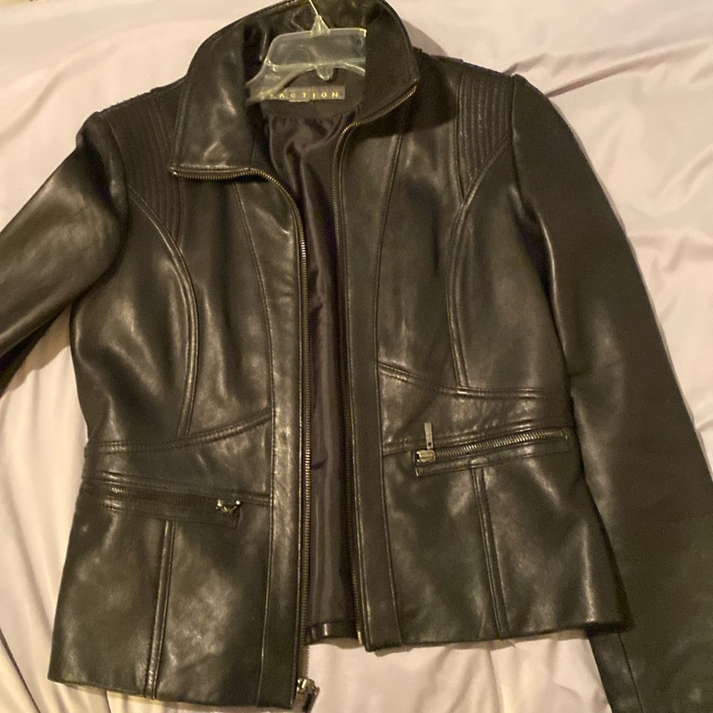 Kenneth Cole Reaction 100% Leather Coat Jacket